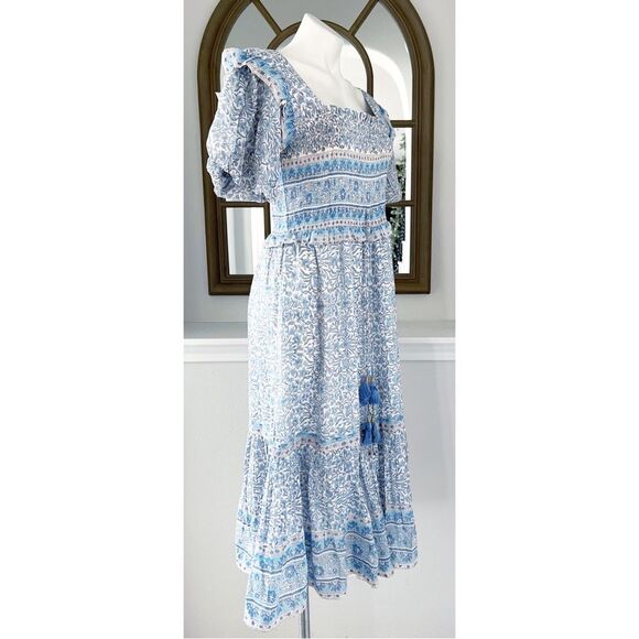 Bell Ashley Ruffled Puff Sleeve Midi Dress in Blue White, NWT, Size XL - Picture 8 of 16